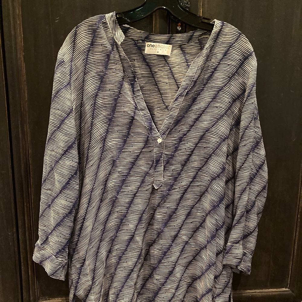 Tunic Blouse (M) Blue/Cream  Oneseason  Australia